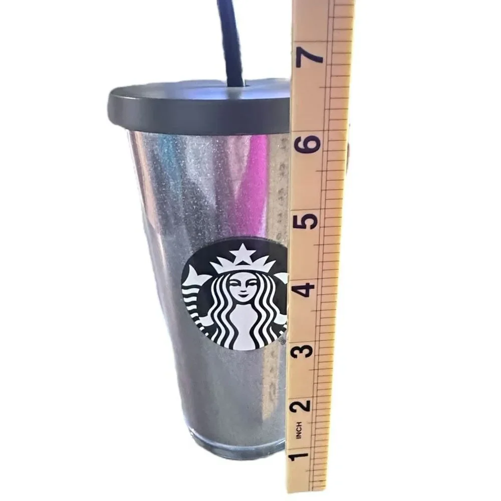 NWT Starbucks Black‎ and Silver Acrylic Glitter Cold Cup - 16 oz ***Item: HH84